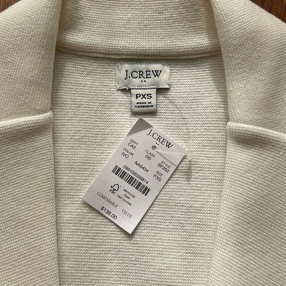 J. Crew 100% Cotton Schoolboy Sweater Blazer Ivory (Off-White) Petite XSP NWT - Picture 4 of 10